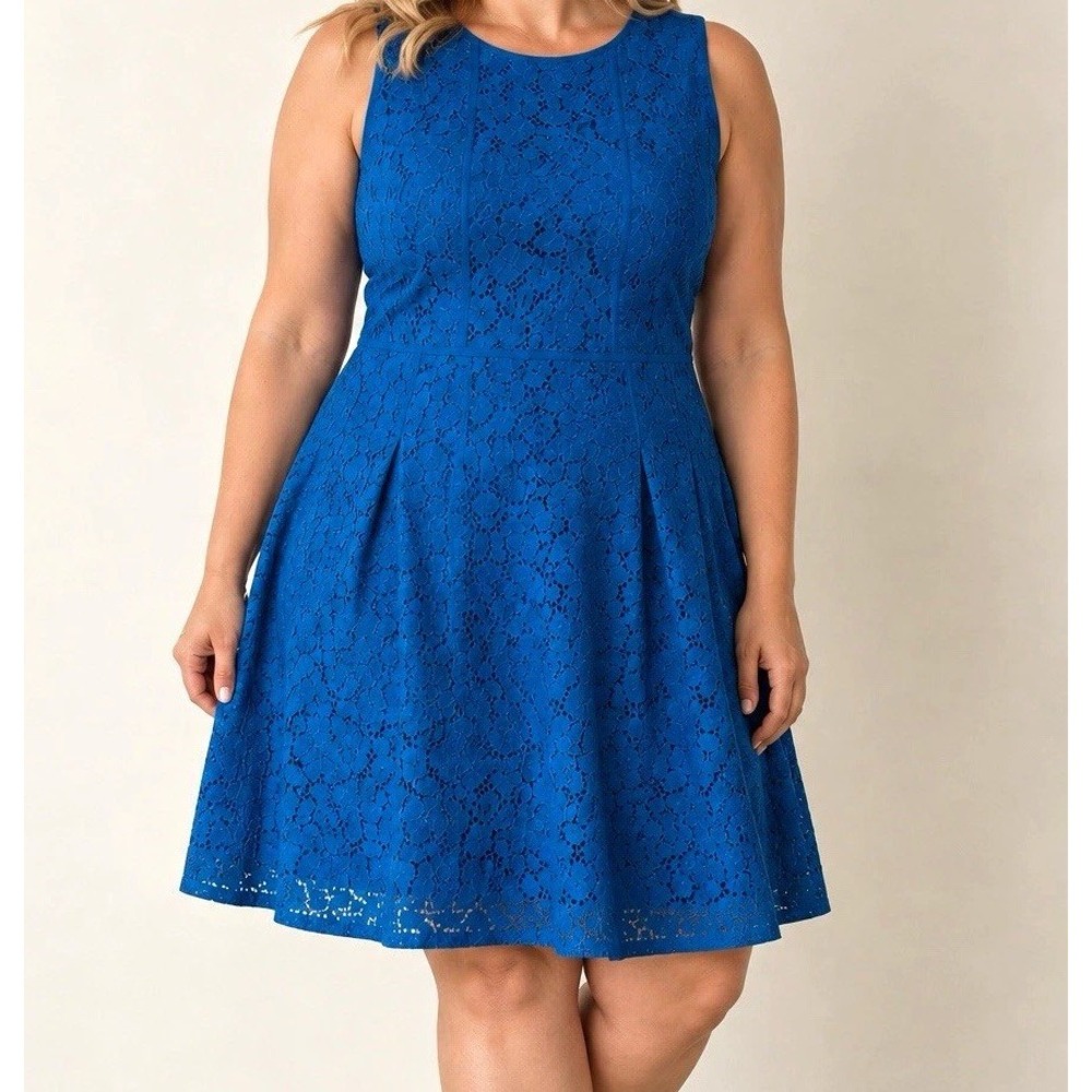 Lauren Ralph Lauren Cobalt Blue Lace Fit & Flare Dress 14
